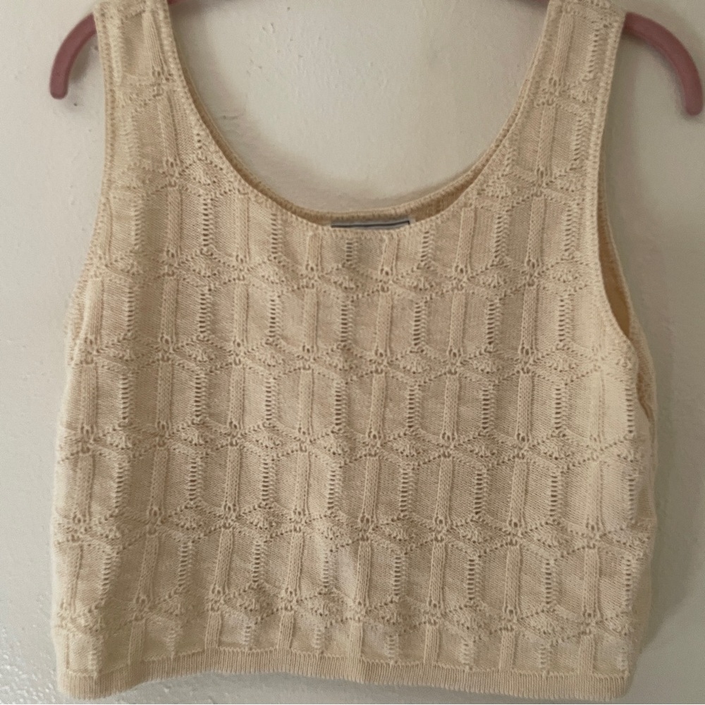 Vintage G.A.S. West USA Cotton Knit Sweater Tank Cream Cropped M - Picture 10 of 11